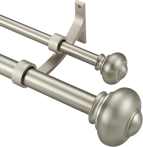 Barras de cortina dobles para ventanas de 36 a 72 pulgadas, barra de cortina telescópica delantera de 1 pulgada y 58 pulgadas trasera con remates de