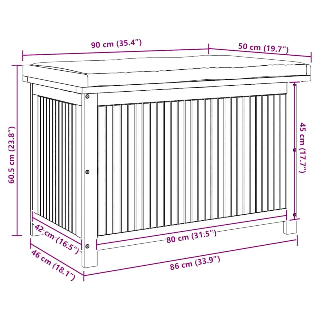 vidaXL Outdoor-Kissenbox 90x50x60,5 cm Massivholz Akazie, Kissenbehälter, Aufbewahrungsbox, Outdoor Kissenbox, Holzkissenbox, Gartenbox