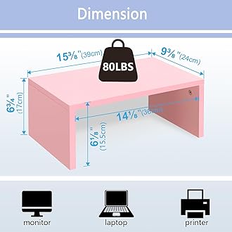 TEAMIX Pink Monitor Stand Riser-6.7 inch, Wood Higher Monitor Riser with Storage for Desk, Laptop Riser Computer PC Stand for Desktop Workspace Home Office(Pink-Higher)