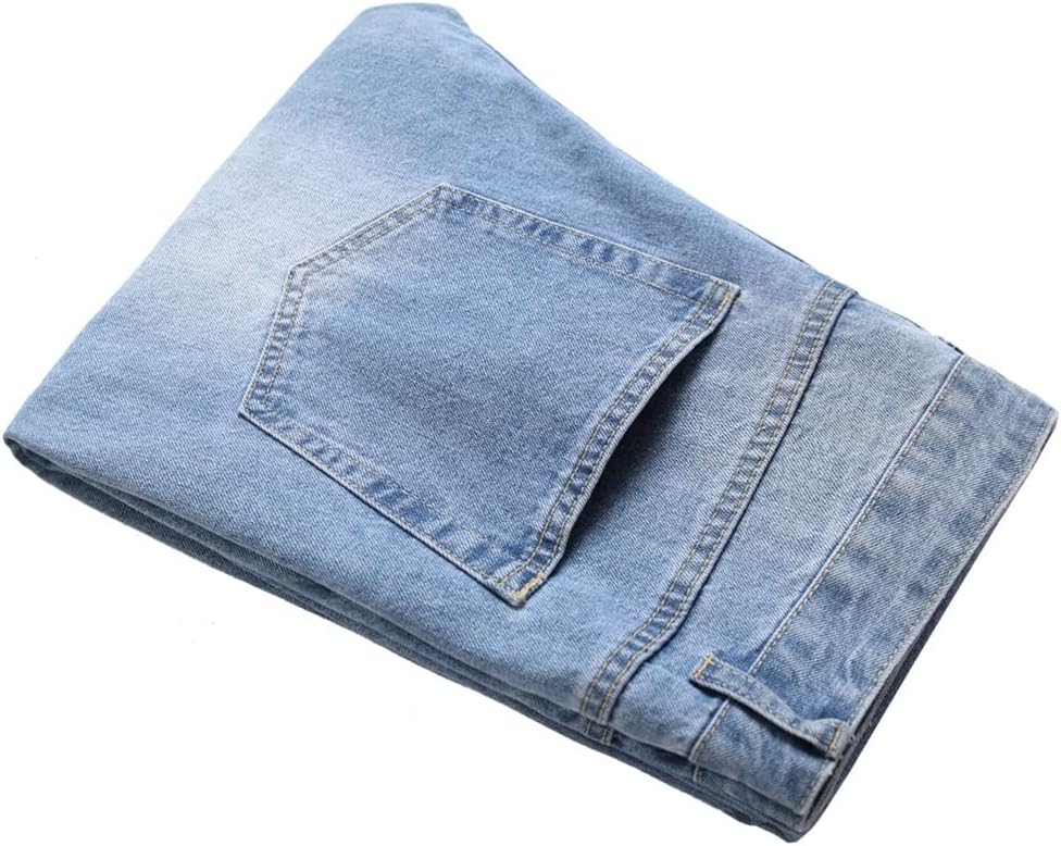 Light Men's Ripped Jeans Straight-Leg Slim-fit Non-Stretch Denim Trousers