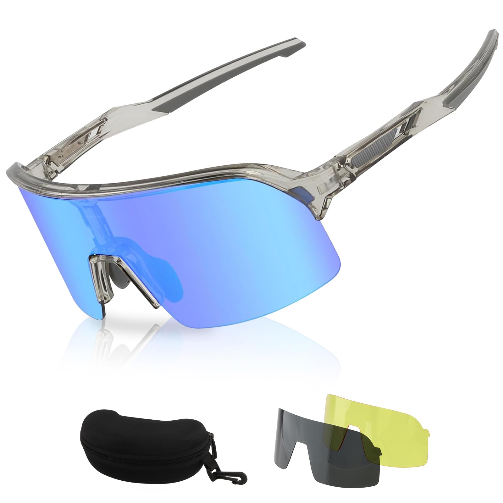Occhiali da Ciclismo Polarizzati, Occhiali da Sole Sportivi UV400 con 3 Lenti per Uomini Donne Baseball Golf TR90