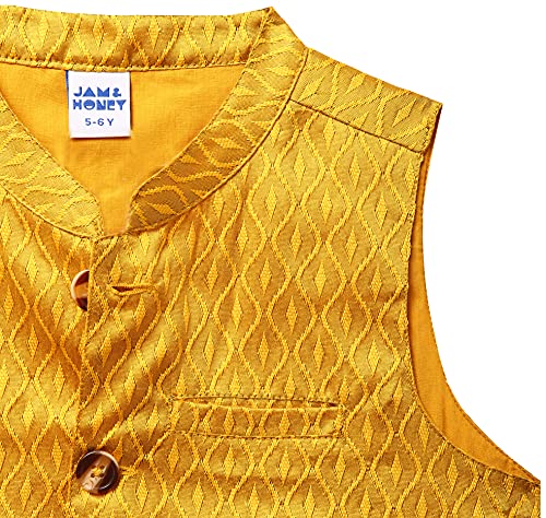 Image of Amazon Brand - Jam & Honey Cotton Boy Festive Nehru Jacket, Kurta And Pyjama Set Which Is Both Comfortable And Stylish