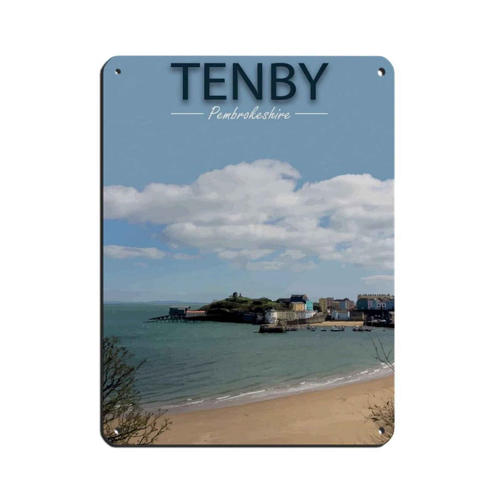 Tenby Travel, Colourful Wales Travel Poster（1） Tin Sign Vintage Metal Pub Club Cafe Bar Home Wall Art Decoration Poster Retro 12x16inch(30x40cm)