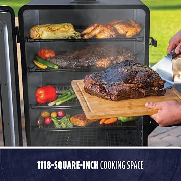 Pit Boss Navigator 3-Series WiFi & Bluetooth Wood Pellet Vertical Smoker with LCD Digital Controller, 1,118-Sq. In. 5-Rack Cooking Space, 130F to 420F Temp Range, Meat Probe, 50 lb. Pellet Hopper