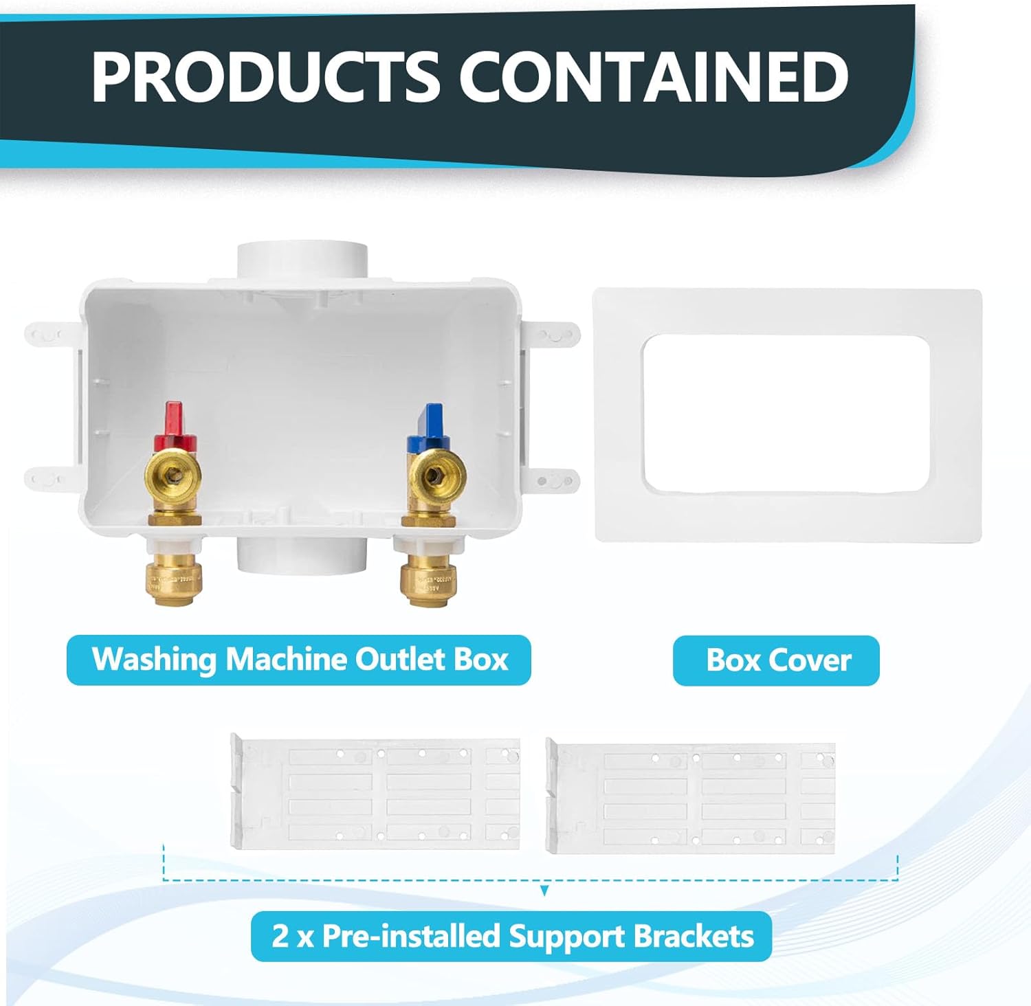 Washing Machine Outlet Box, Center Drain, 1/2 Inch Push-Fit Inlet x 3/4 Inch MHT Outlet Connection, Laundry Washer Valve Outlet Box (Pack of 50)