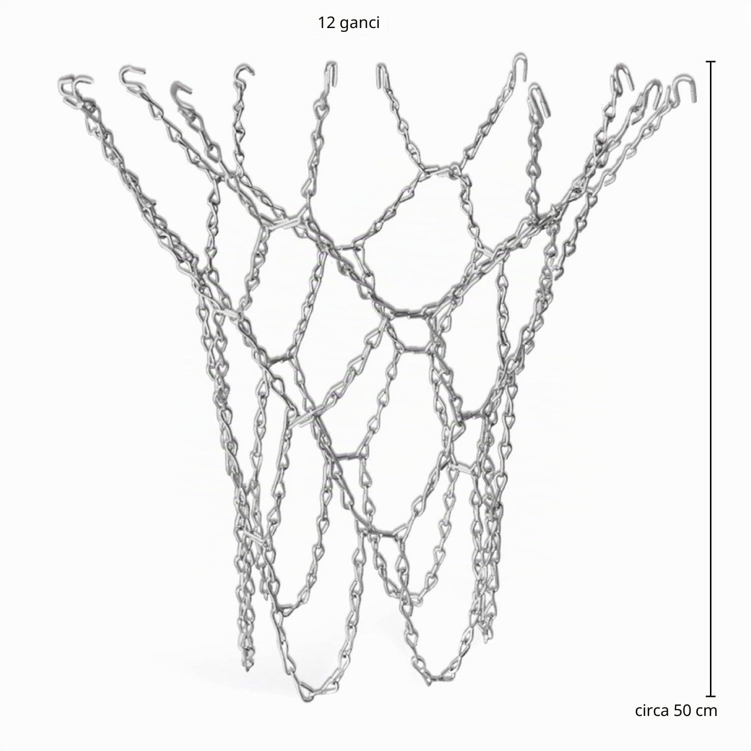 TRIXES Robusta rete da pallacanestro argentata in metallo, rete con catenella molto resistente, sostituzione tramite ganci a S con anello di misura standard.