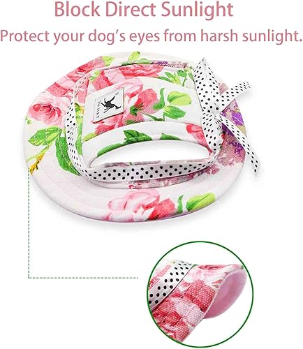 Miniatura 12 de YAODHAOD Pet Round Brim Princess Cap Visor Hat Dog Outdoor Mesh Porous Breathable Sun Protection Cap with Ear Holes and Adjustable Chin Strap for