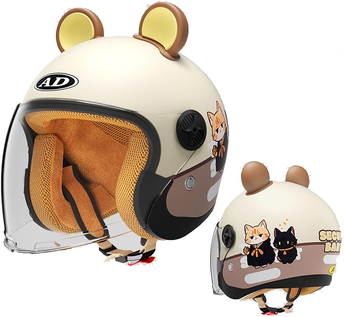 Kids Motorcycle 3/4 Open Face Half Helmet DOT Approved 3-12 Years Old Boys Girls Helmet with Sun Visor Youth Child Fashion Helmet for Electric Scooter Cruiser Moped Go-Kart