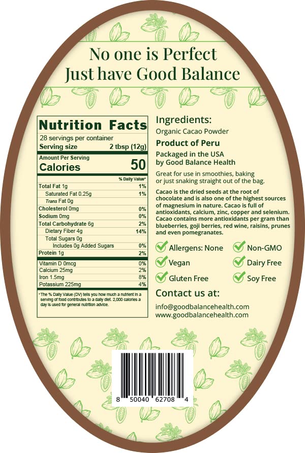 Miniatura 2 de Good Balance Health Cacao en polvo | Cacao crudo | Cacao orgánico, chocolate en polvo | Perfecto para hornear, batidos, a base de plantas, orgánico,