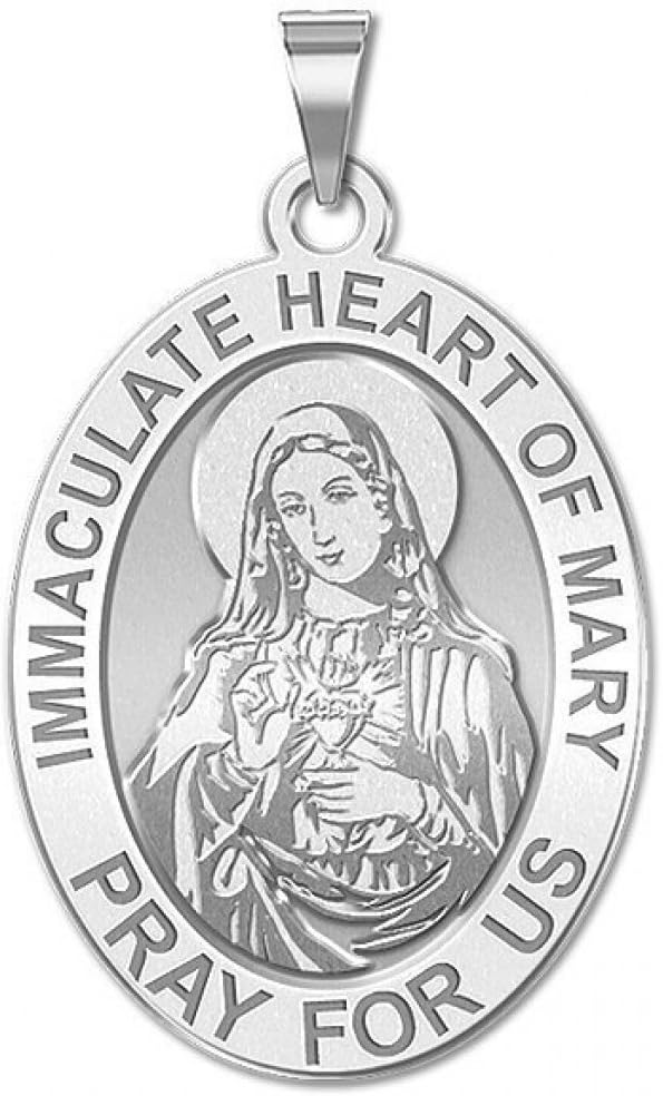 PicturesOnGold.com Immaculate Heart of Mary Oval Religious Medal - 1/2 X 2/3 Inch Size of Dime, Sterling Silver