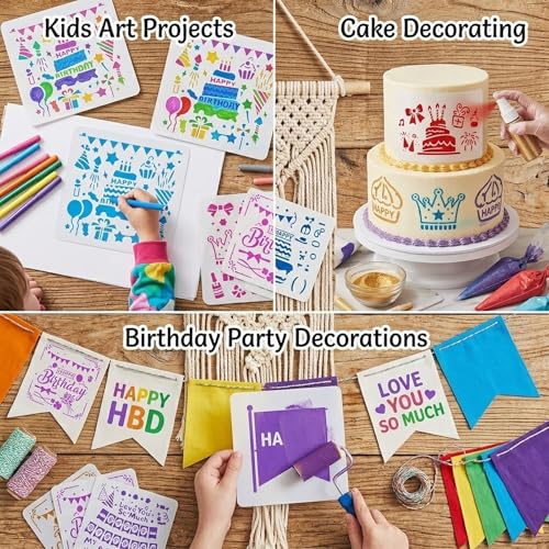 Plantillas de cumpleaños para pintar con 8 estilos reutilizables de 4 pulgadas 7