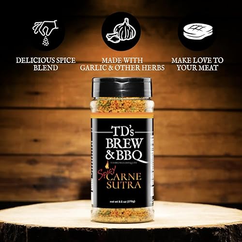 Miniatura 5 de TD's Brew & BBQ SPICY CARNE SUTRA Rub & Seasoning  BBQ Rub  Condimento picante para carne  Masaje picante para carnes y verduras  Masaje picante