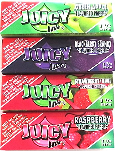 Juicy Jays Flavoured Rolling Papers 1 1/4 4 Pack (Green Apple, Blackberry Brandy, Strawberry Kiwi, Raspberry) #TOP5