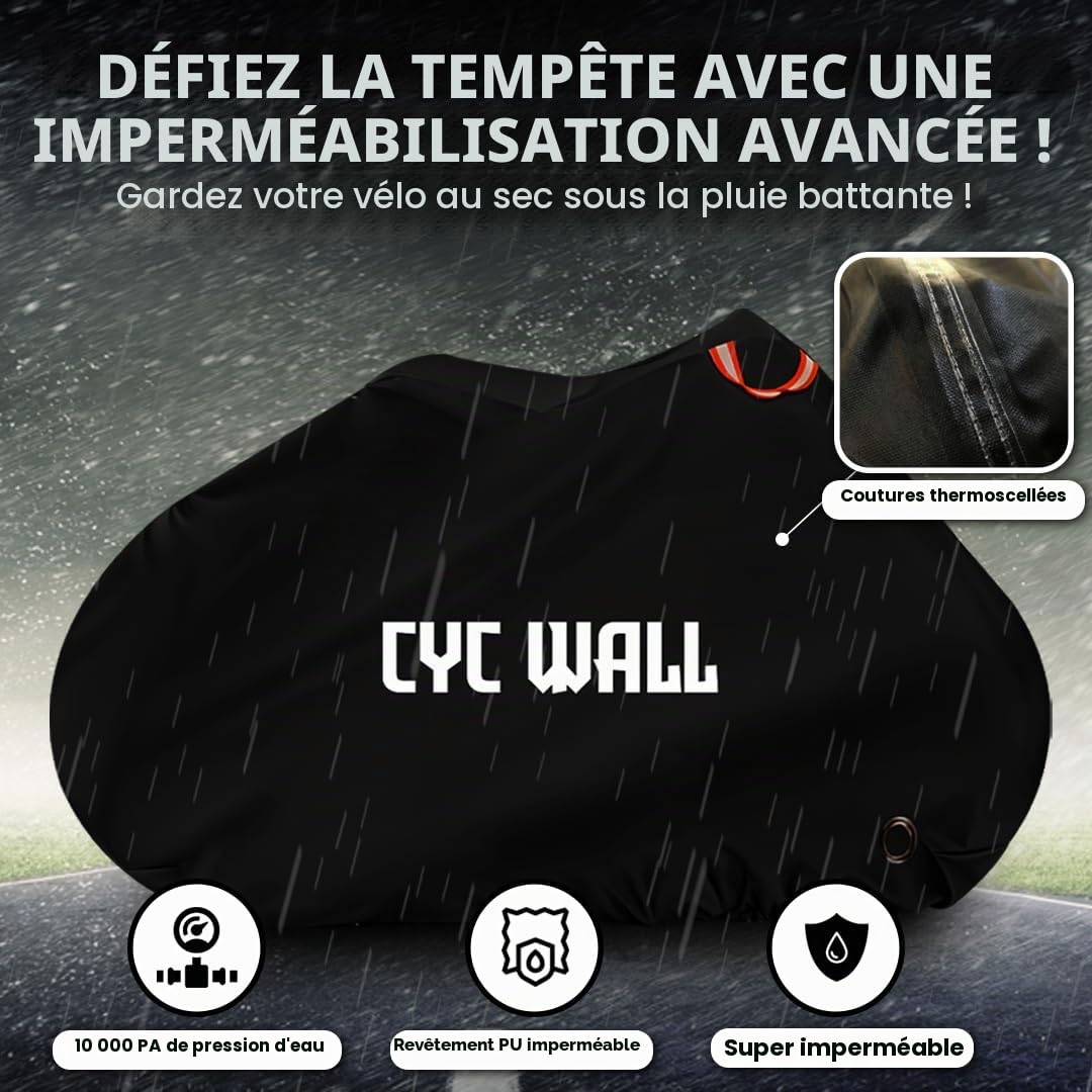 CYCWALL Housse de vélo d'extérieur pour 1 à 2 vélos – Robuste Oxford 600D résistant aux déchirures et au vent, housse imperméable pour le rangement extérieur, housse de vélo stationnaire