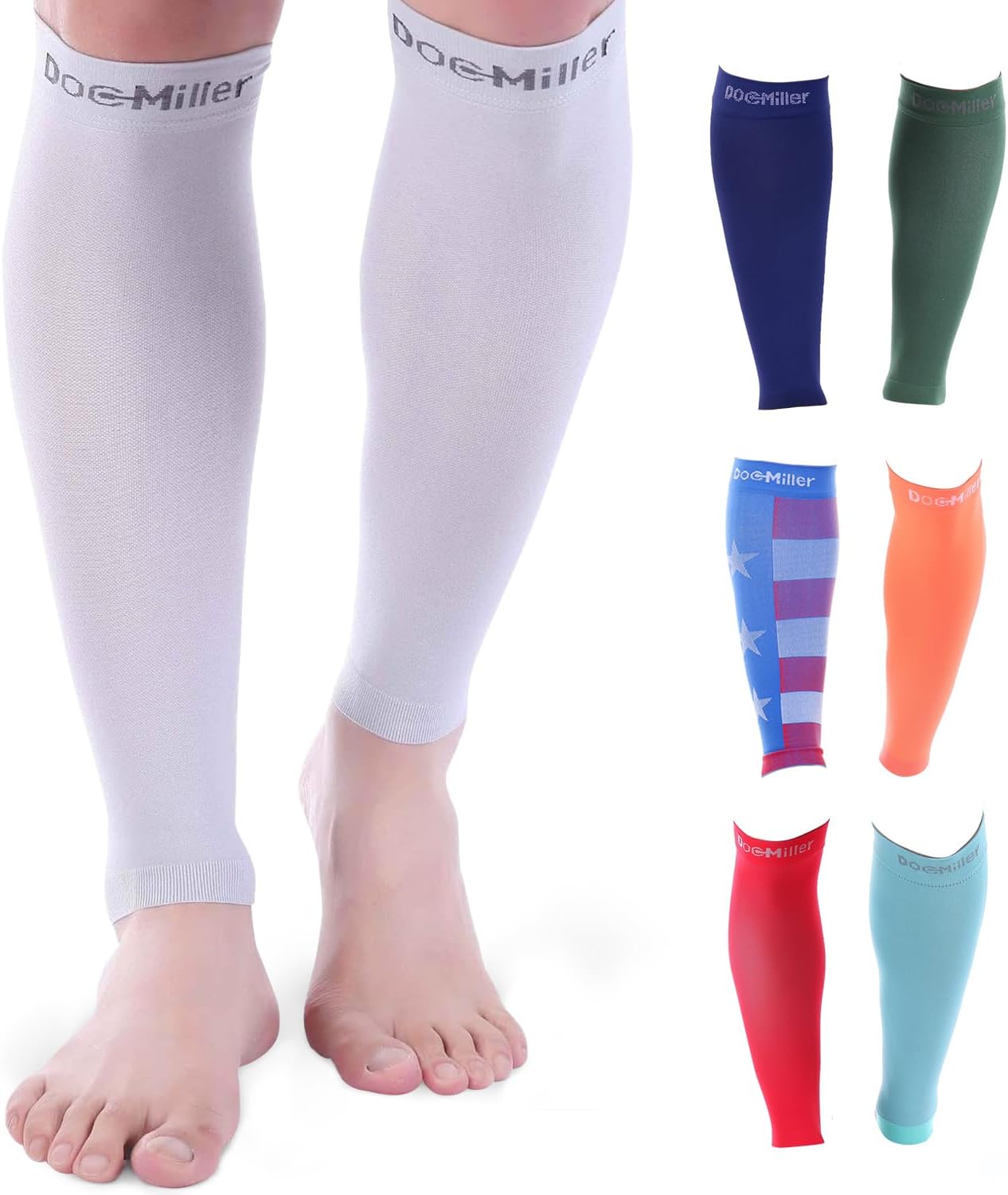 Premium Calf Compression Sleeve 1 Pair 20-30mmHg Strong Calf Support Fashionable COLORS Graduated Pressure for Sports Running Muscle Recovery Shin Splints Varicose Veins Doc Miller (Gray, Medium)