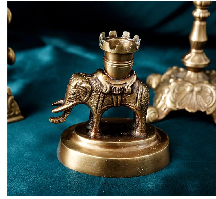 Vintage mosiężny świecznik ze słoniem, dekoracyjny metalowy świecznik stożkowy stojak na stół jadalny, salon, ślub i wystrój domu