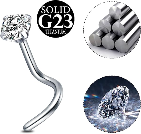 AceFun 20G piercing nariz titanio plata 1 forma G23 plata recta Piercing nariz Joyería para Mujeres Hombres plata circonio cúbico diamantes 1.5mm 2mm 2.5mm 3mm - 3