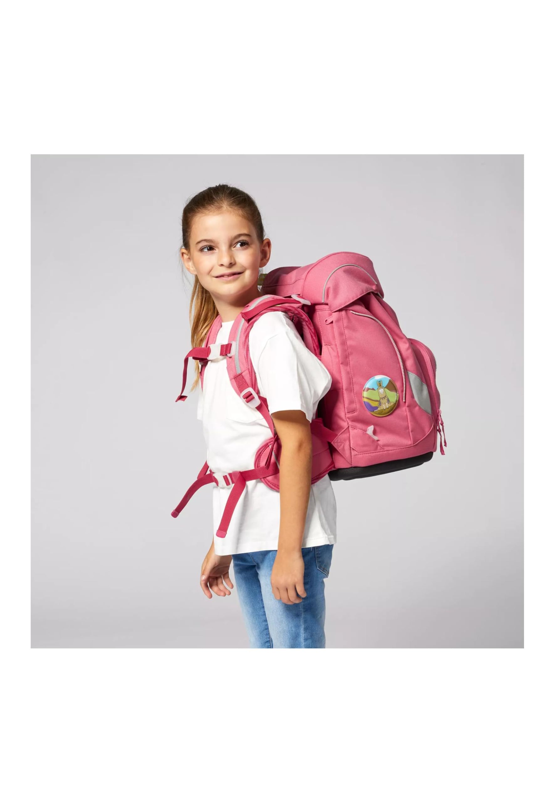 ergobag set zaino scolastico pack set Lamas in Bearjamas - Rosa | Zaino scolastico ergonomico, collezione precedente, flessibile, set da 6 pezzi, per la prima classe della scuola primaria