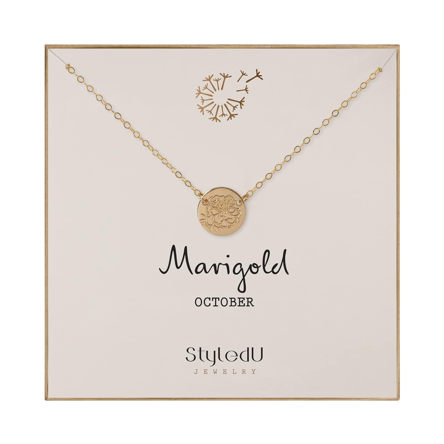 October Birth Flower Necklace for Women, 14K Gold Filled Marigold Pendant Necklace, Personalized October Birthday Gift, Personalized Birth Month Flower Jewelry