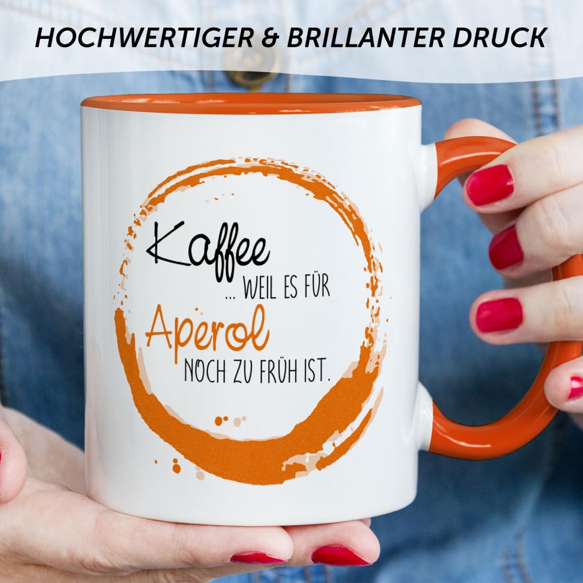 Tazza Umoristica 330 Ml: 'Caffè Perché Per Aperol è Troppo Presto' - Regalo Divertente Per Donna, Amica, Collega, Arancione - 4