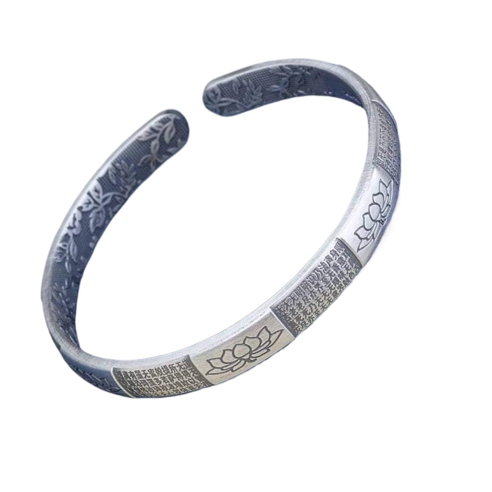 Bracciale in argento, bracciale rigido alla moda, braccialetto in argento 999 con detti buddisti Bracciale aperto femminile buddista Zen us Bracciale in argento Come mostrato i braccialetti possono es