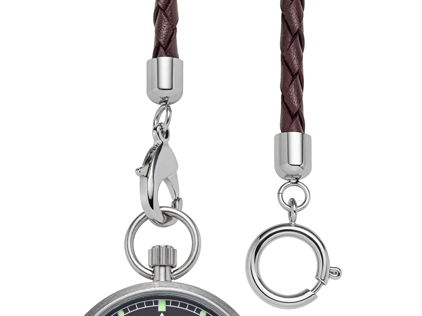 REGENT Herren Taschenuhr Edelstahl 43 MM Quarz Arabische Zahlen mit kurzer Kunstlederkette und Tasche