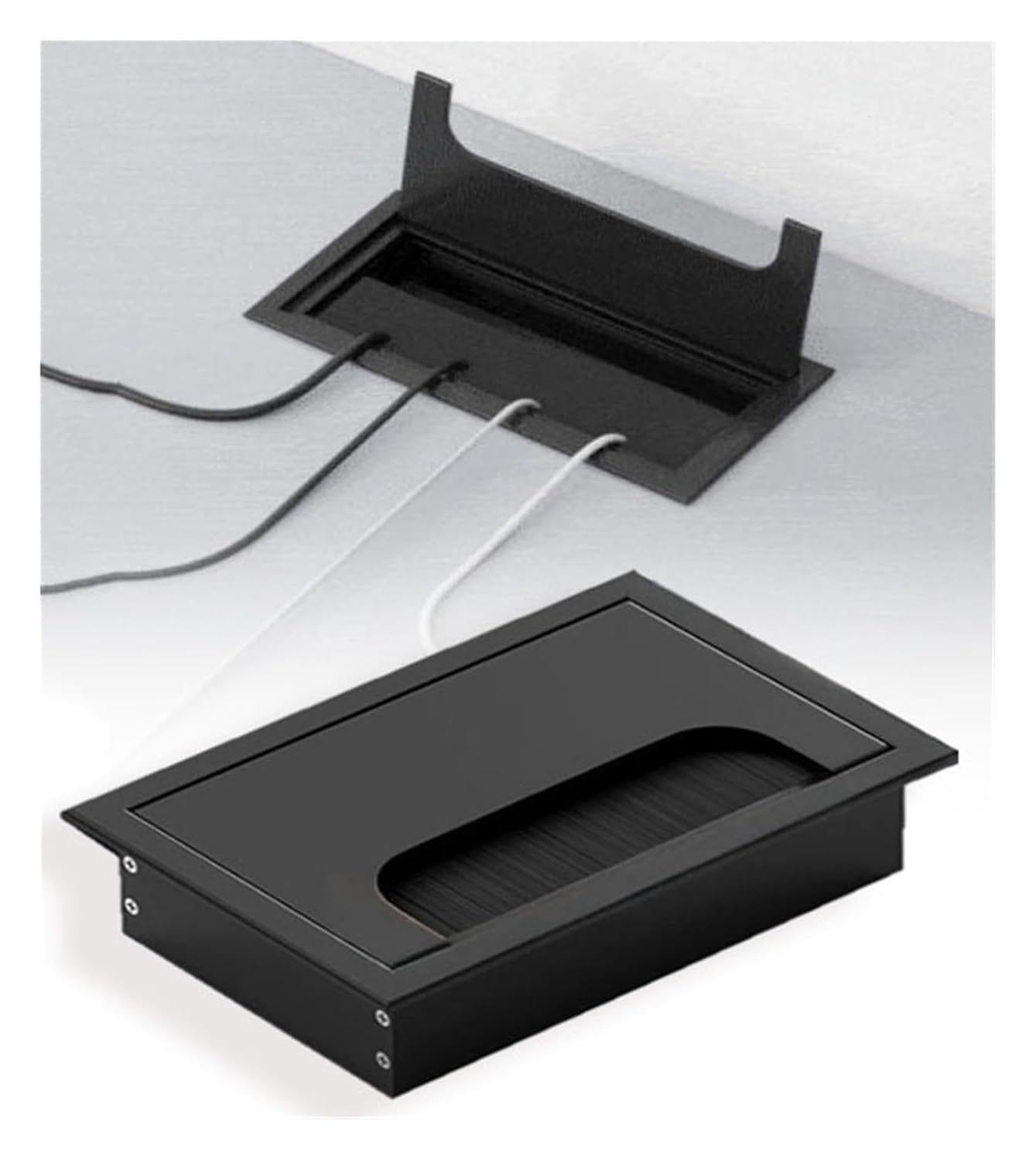 Pasacables de escritorio, pasacables mesa, tapa orificio rectangular con cepillo, for oficina/juegos(Black,120x800mm)