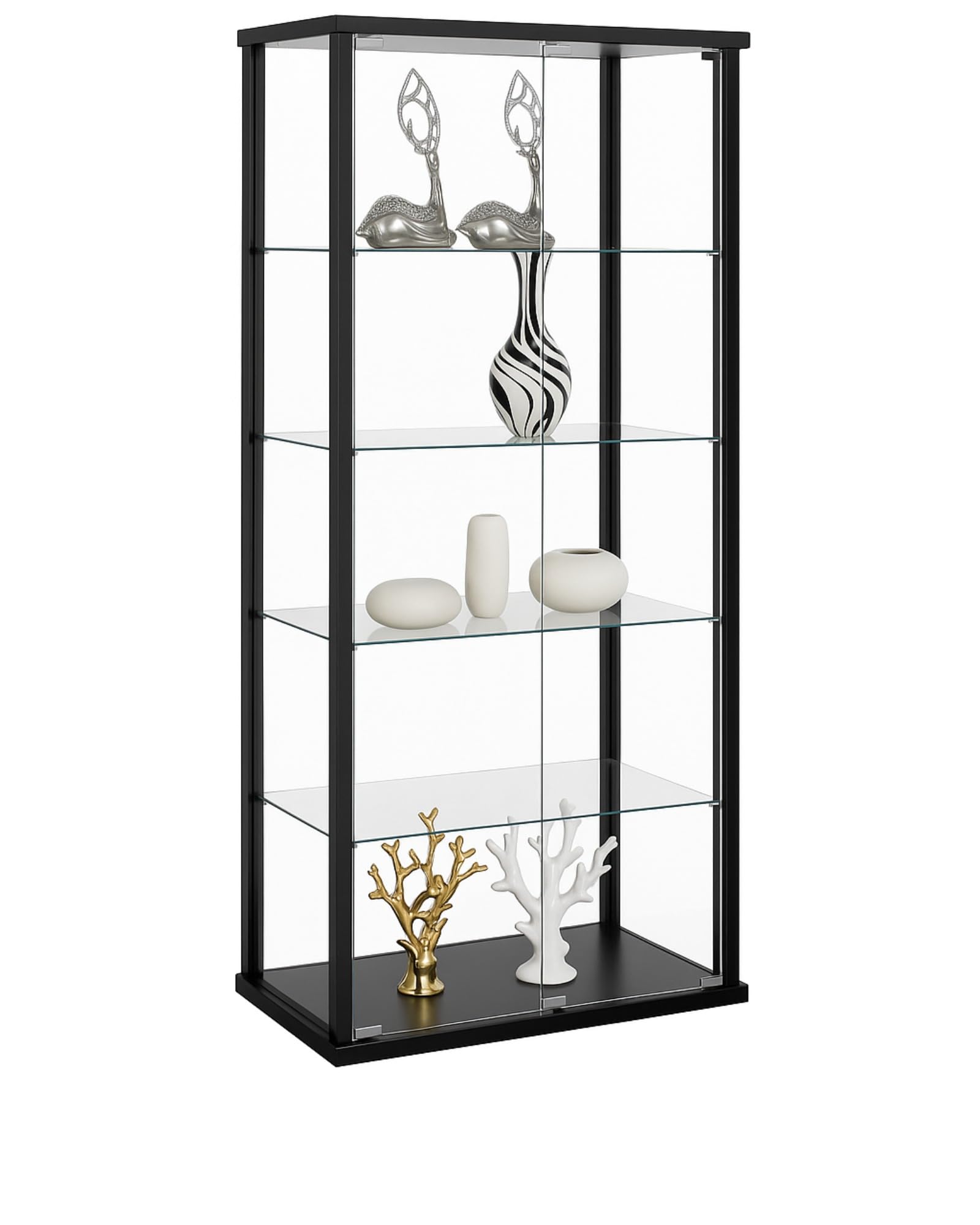 CARTESIAN Glass Display Cabinet with 5 Shelves, Black Frame, 64.25'' Tall, Curio Cabinet for Collectibles, Living Room, Dining Room