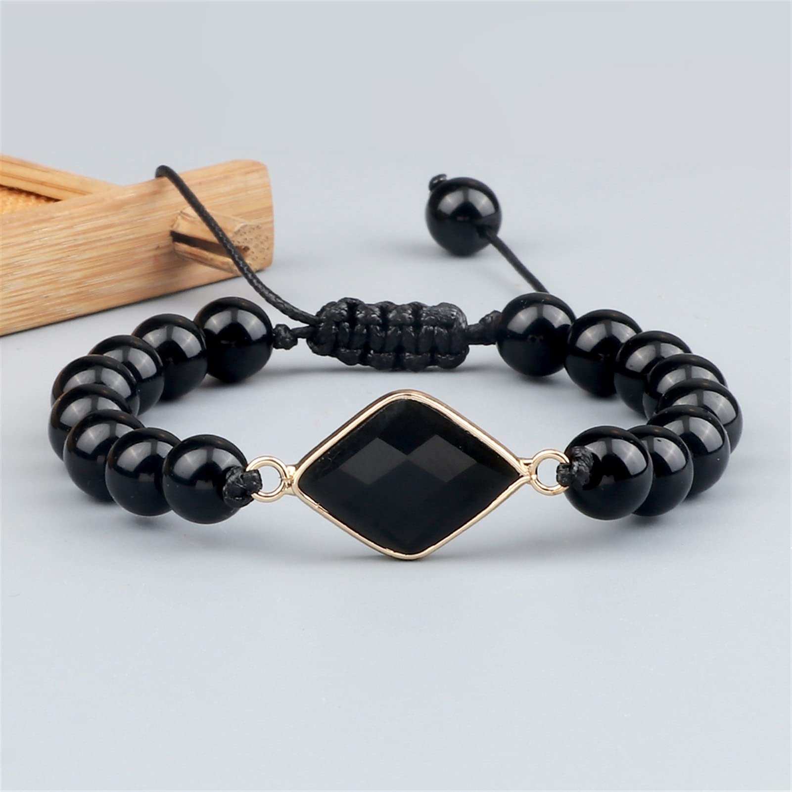 Naturstein-Armband, schwarzes Obsidian-Stein-Armband, Naturstein, geometrischer Anhänger, Herren-Perlenarmbänder für Frauen, Yoga-Armreifen, Handgelenk-Schmuck, Armband-Schmuck