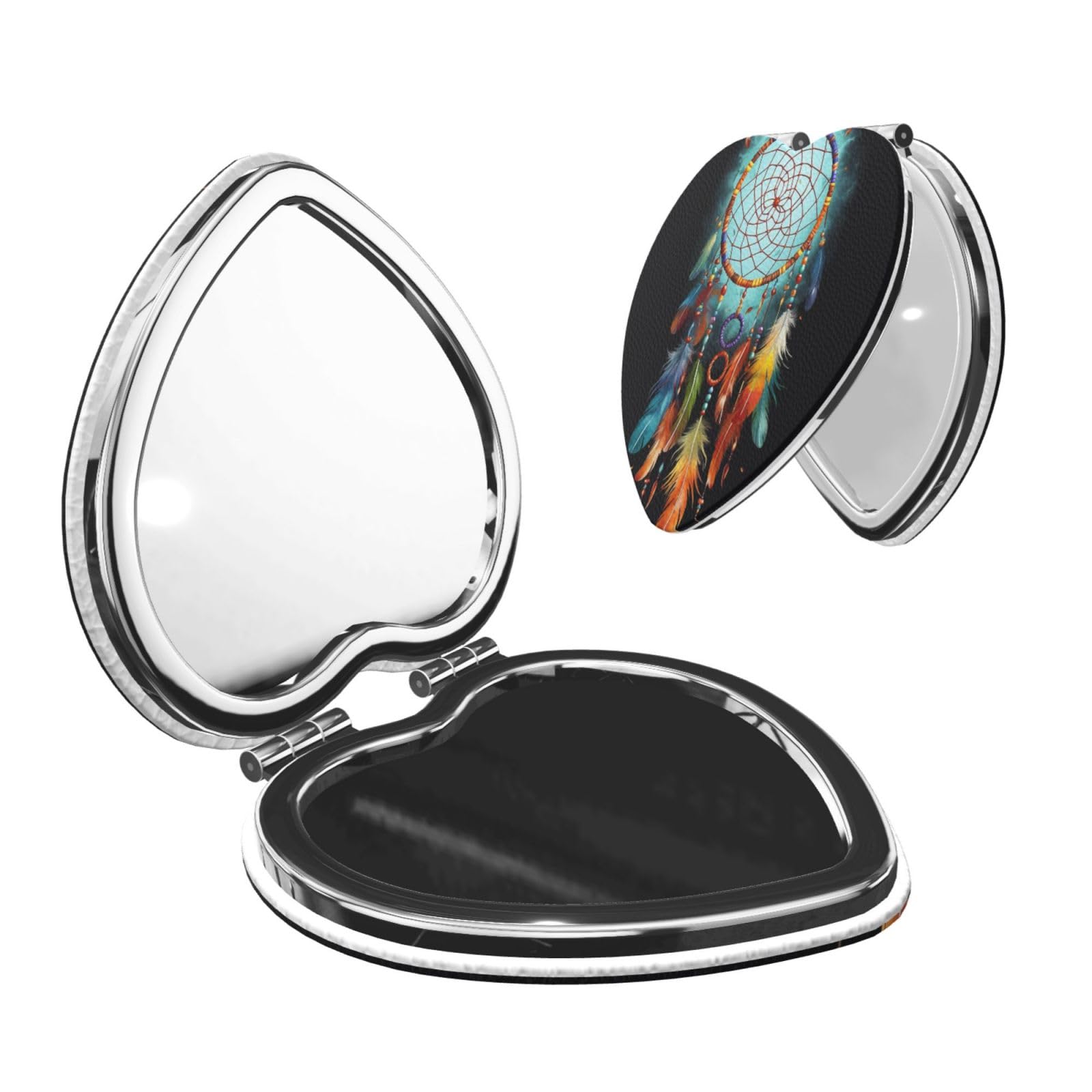 DWVTSLH Feathers Dream Catcher Compact Mirror for Purse, Double-Sided 2X/1X Magnifying Mirror for Women Men, Travel Makeup Mirror for Handbag, Handheld Vanity Mirror for Gift