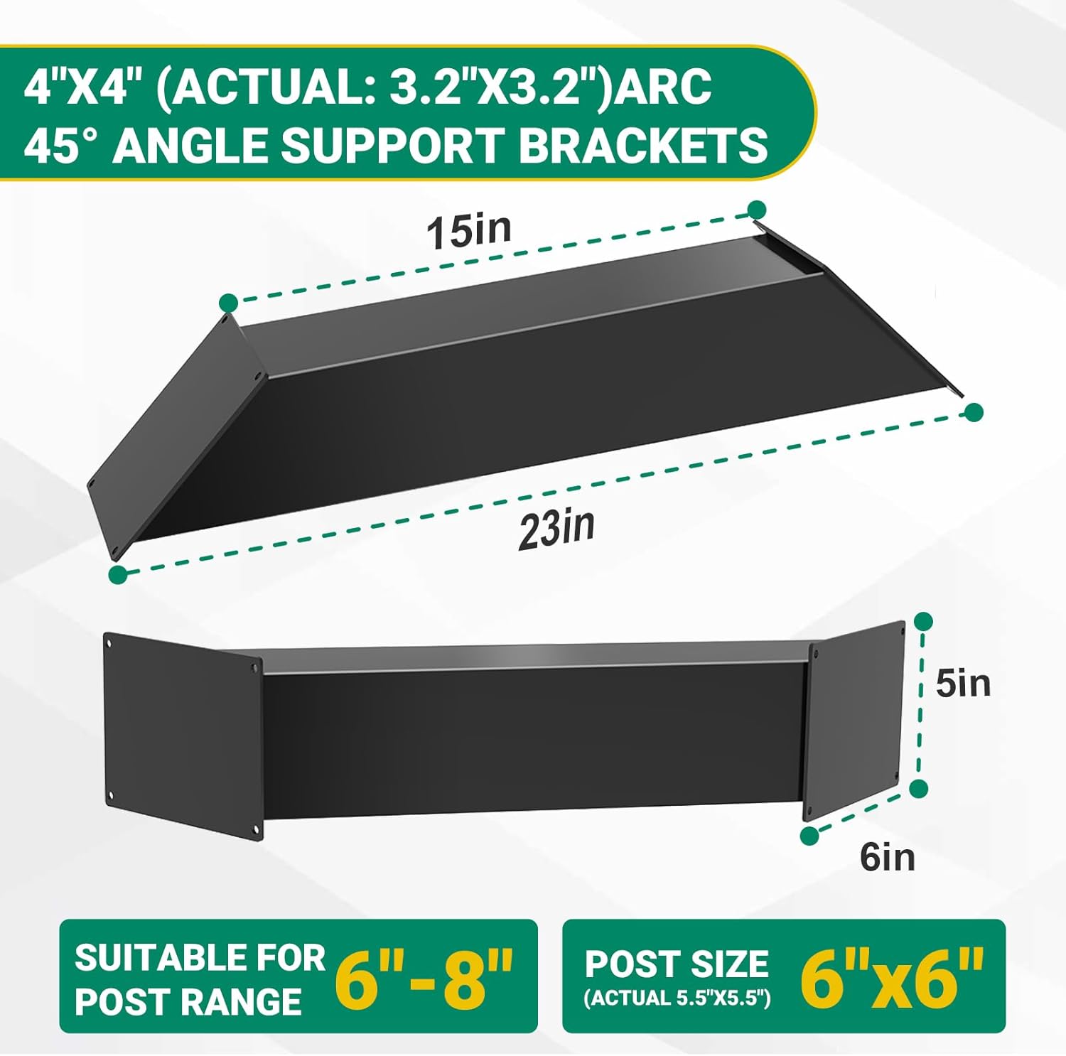 4''X4'' (Actual: 3.2''X3.2'') 45 Degree Angle Support Bracket 2pcs, Heavy Duty Pergola Brackets for Gazebos, Porches, Wood Post and Beam 45 Degree Bracket