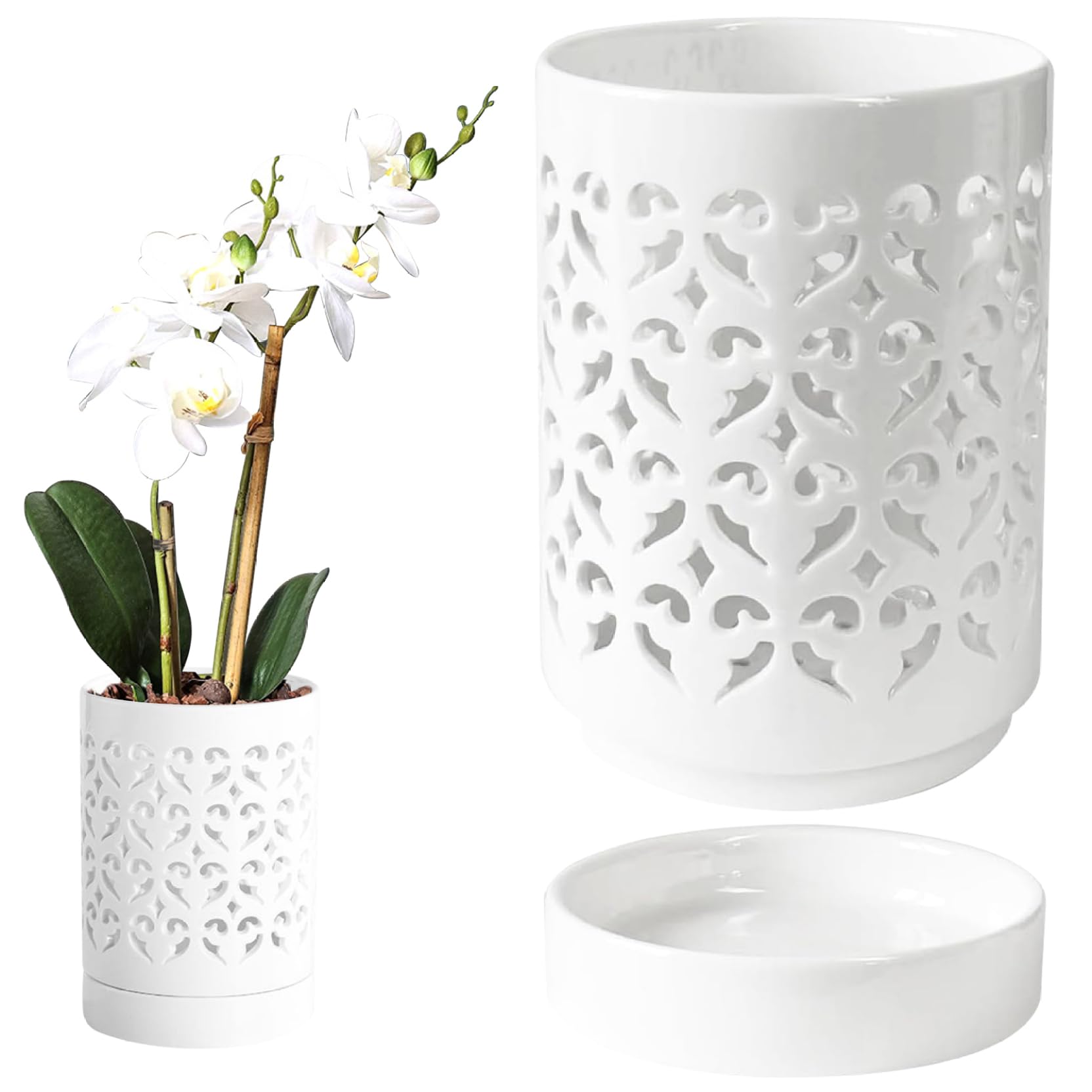 Pots à orchidées respirants pot de fleurs en céramique blanche 10cm