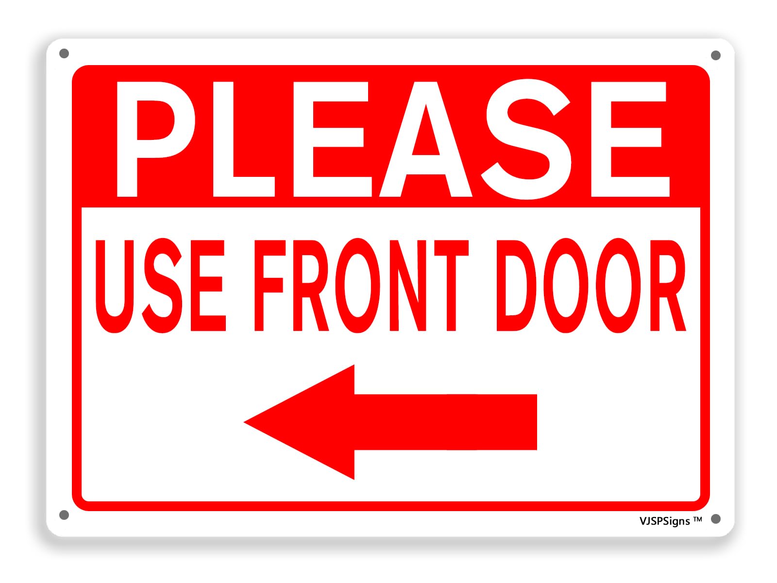 peiyeety Please Use Front Door Sign,Yard Outdoor Door Signs,Delivery Sign for Outdoor Use, Please Use Front Door 8"X12" Left Arrow Metal Aluminum Sign