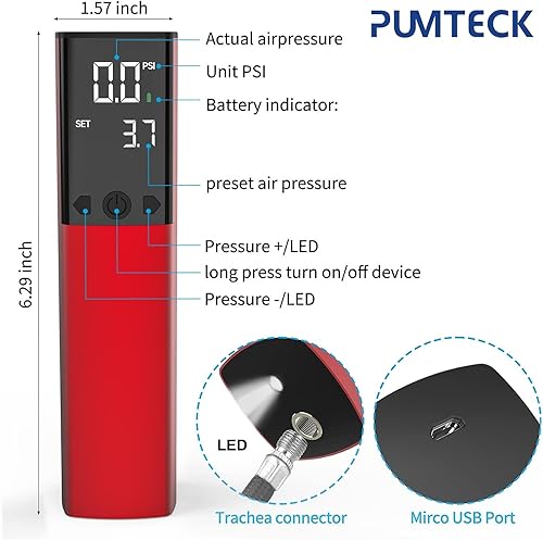 Miniatura 8 de Pumteck Bomba de bola eléctrica, bomba de aire inteligente, inflado rápido portátil con manómetro preciso y pantalla LCD digital para fútbol,