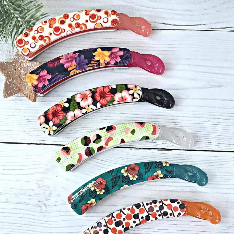CHRONEX 6PCS Hair Claws Banana Clips for Women & Girls – Multiprint Medium-Size Hair Clips for Thick & Thin Hair, Stylish & Comfortable Grip