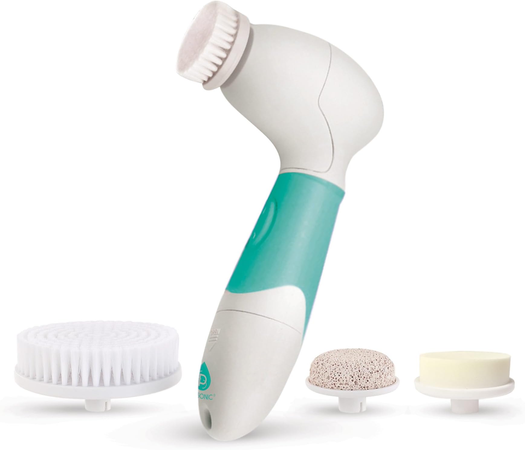 Pursonic Advanced Facial and Body Cleansing Brush for Removing Makeup & Exfoliating Dead Skin - Includes 4 Multifunction Brush Heads: Facial, Body, Pumice Stone and Sponge (aqua), 1 count