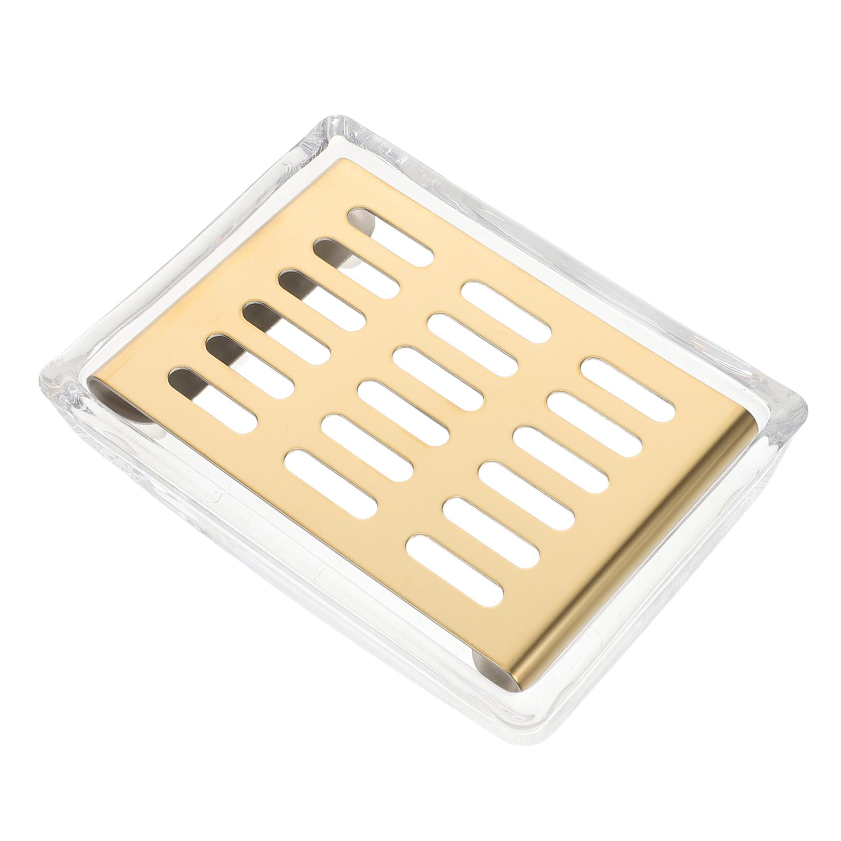 LABRIMP Jabonera de Vidrio Transparente Doble Capa con Bandeja de Acero Inoxidable Dorada para Baño Cocina Diseño Rectangular Ahorro Espacio Elegante
