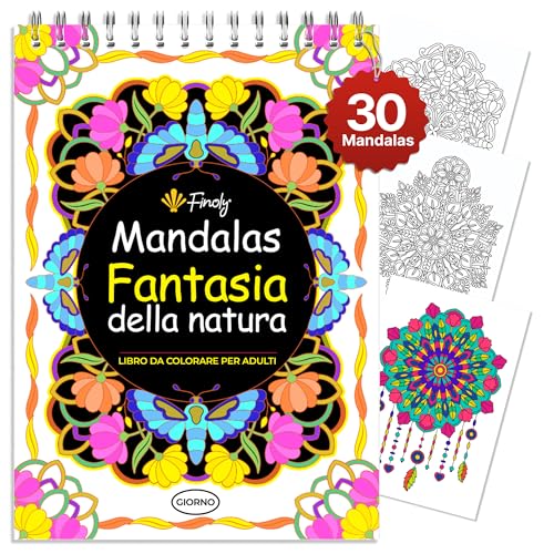 Finoly Libro Mandala da Colorare Adulti Riduce lo Stress Magical Patterns 30 llustrazioni | Libri Mandala da Colorare per Adulti A4 | Album Mandalas L’inchiostro non Trapassa | Rilegatura a Spirale