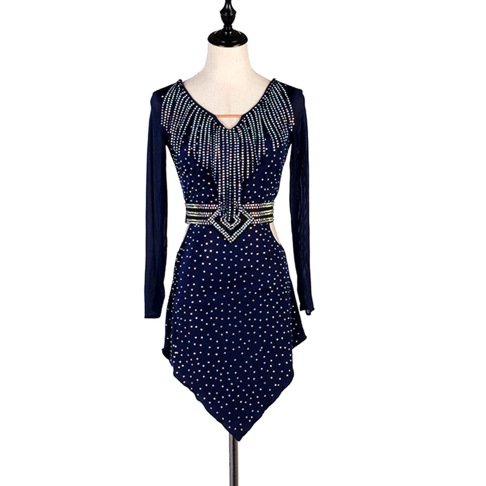 Abiti da Competizione Latino Americani con Scollo A V Abbigliamento da Ballo Scintillante per Samba E Rumba Abbigliamento da Tango da Sala Professionale da Donna