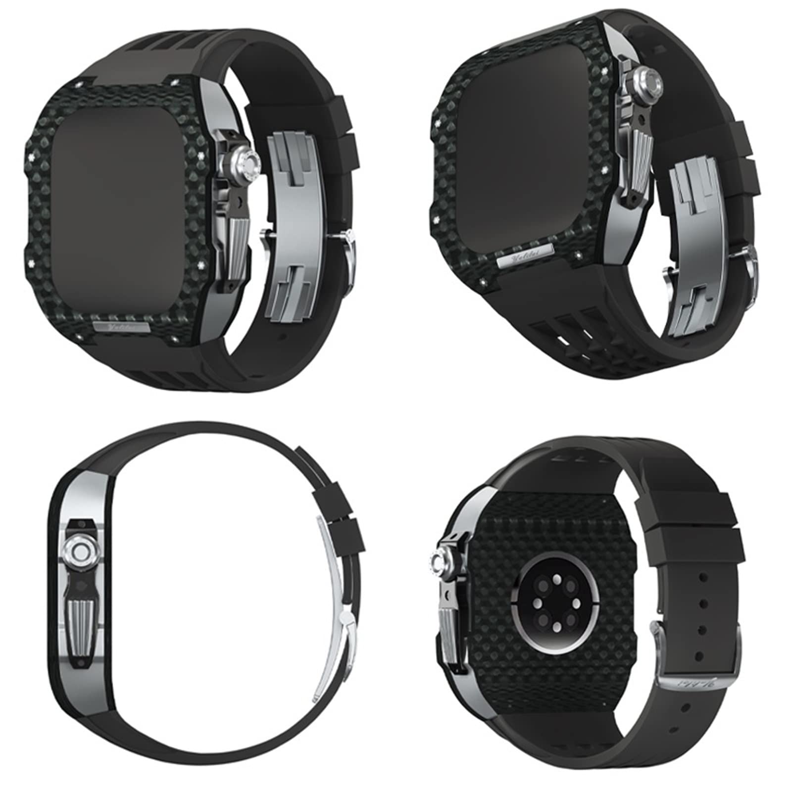 SAAWEE Fluororubber Kit de modification de boîtier en fibre de carbone pour Apple Watch 45 mm 44 mm 9/8/7/6/SE/5/4 Series, 44mm, Agate