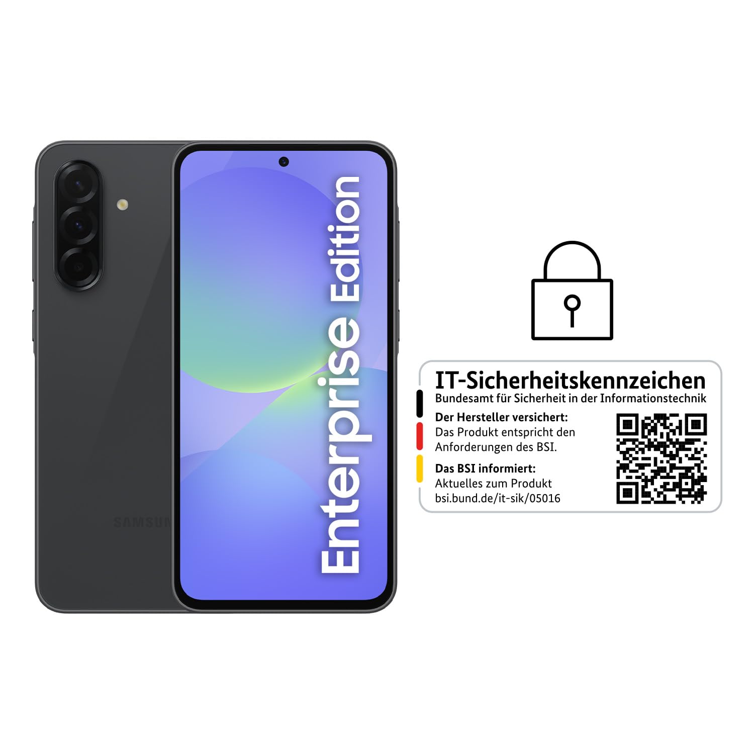 Samsung Galaxy A36 5G Enterprise Edition, AI Smartphone ohne Vertrag, Android-Handy mit Knox Suite, 6 GB RAM, 128 GB Speicher, 50-MP-Kamera, Awesome Graphite, 3 Jahre Herstellergarantie