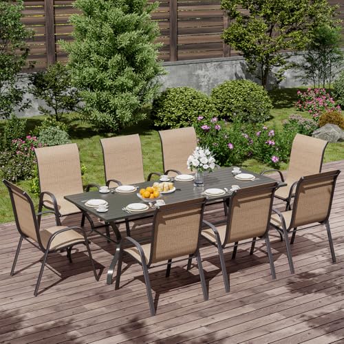 Image of UDPATIO Patio Chairs Set of 8, Stackable Outdoor Dining Chairs with High Back, Breathable Textilene Fabric Outdoor Chair All Weather, 350LBS Capacity for Garden, Backyard (Brown)