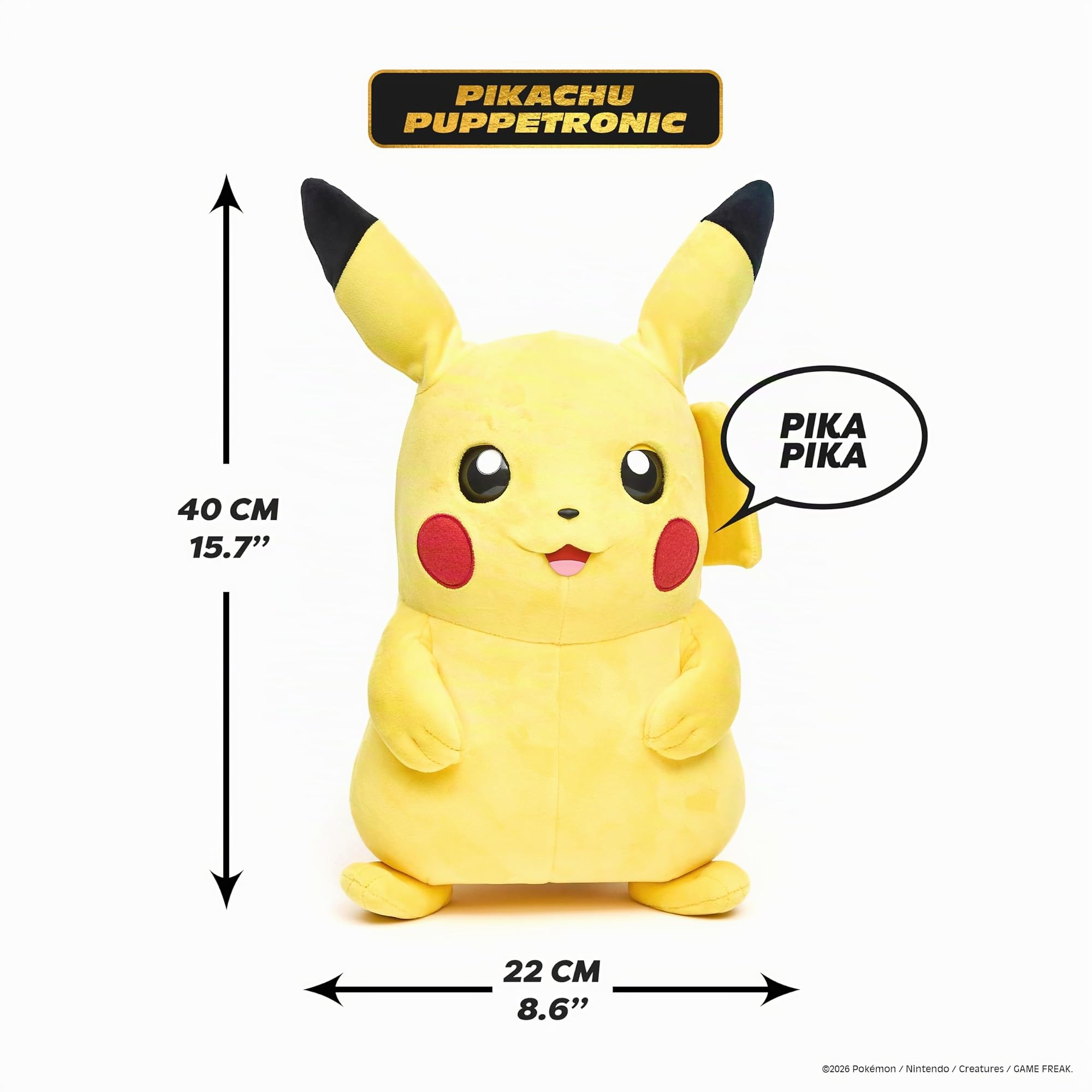 Wow! Stuff Pokémon Pikachu Puppetronic by RealFX I Interaktive Handpuppe 40 cm I 120+ Geräusche & Aktionen I Beweglicher Mund, leuchtende Wangen, blinzelnde Augen, bewegliche Ohren I ab 8 Jahren