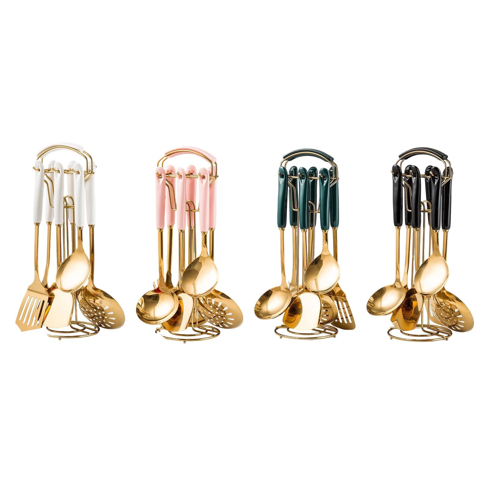 Set di 7 utensili da cucina in acciaio antiruggine con manici antiscivolo e lavabili in lavastoviglie per chef moderni, robusti utensili da cucina in acciaio antiruggine
