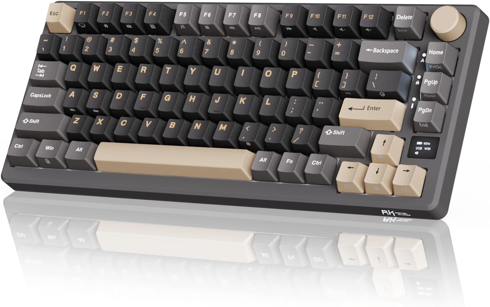 RK ROYAL KLUDGE M75 Wireless Mechanical Keyboard 2.4Ghz/BT5.1/USB-C Gaming Keyboard 75% Layout 81 Keys Gasket Mount with OLED Display & Knob RGB Backlight Hot-Swappable Light Switch, Grey