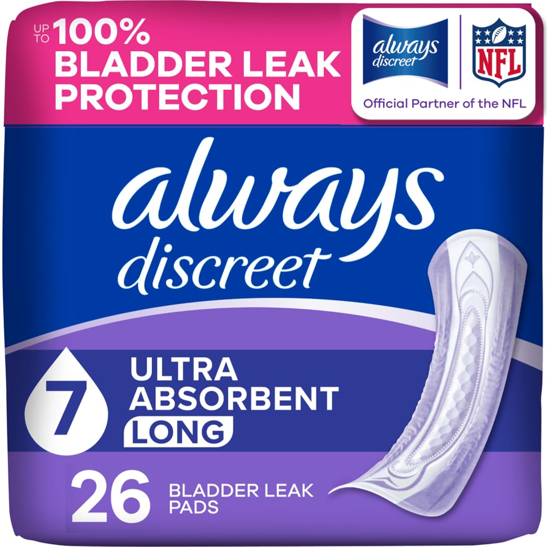 View 1 of ***STOCK PHOTO FOR REFERENCE ONLY, 20 COUNT***Always Discreet Adult Incontinence Pads for Women, Ultra Absorbency, Long Length, Postpartum Pads, Up to 100% Bladder Leak Protection, 26 Count