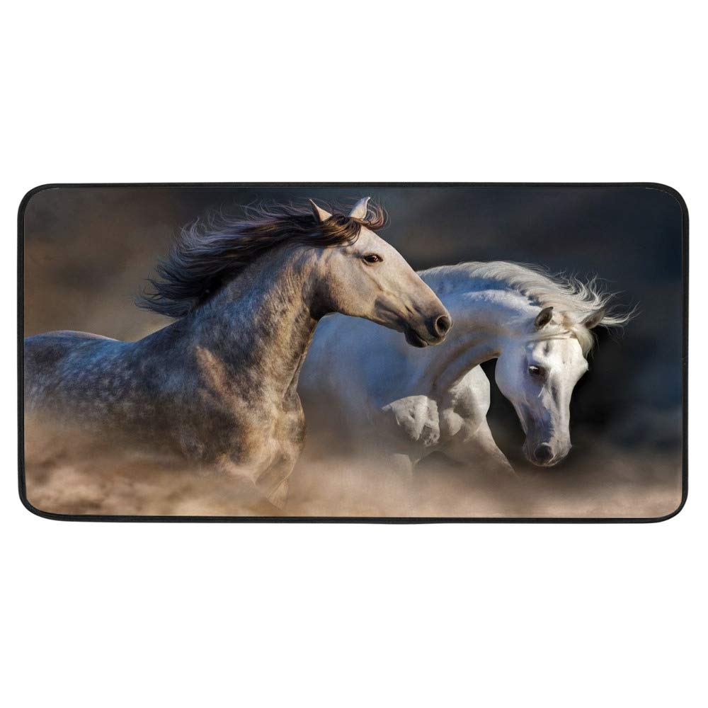 Tapis de cuisine antidérapant et lavable motif chevaux