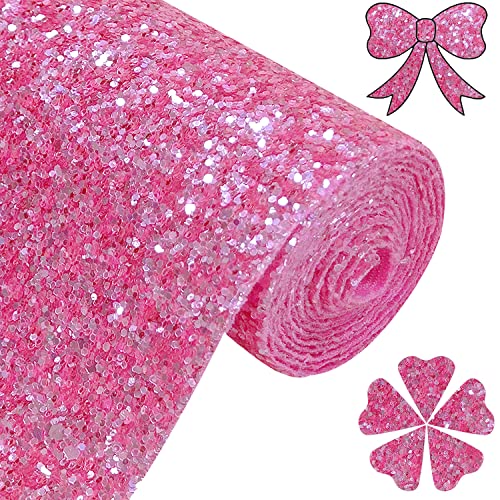 Image of Hot Pink Chunky Glitter Faux Leather Fabric Roll 12 x 52 Inch, Sparkly Valentine's Day Material for Crafting Bows and Earrings (17032#6)