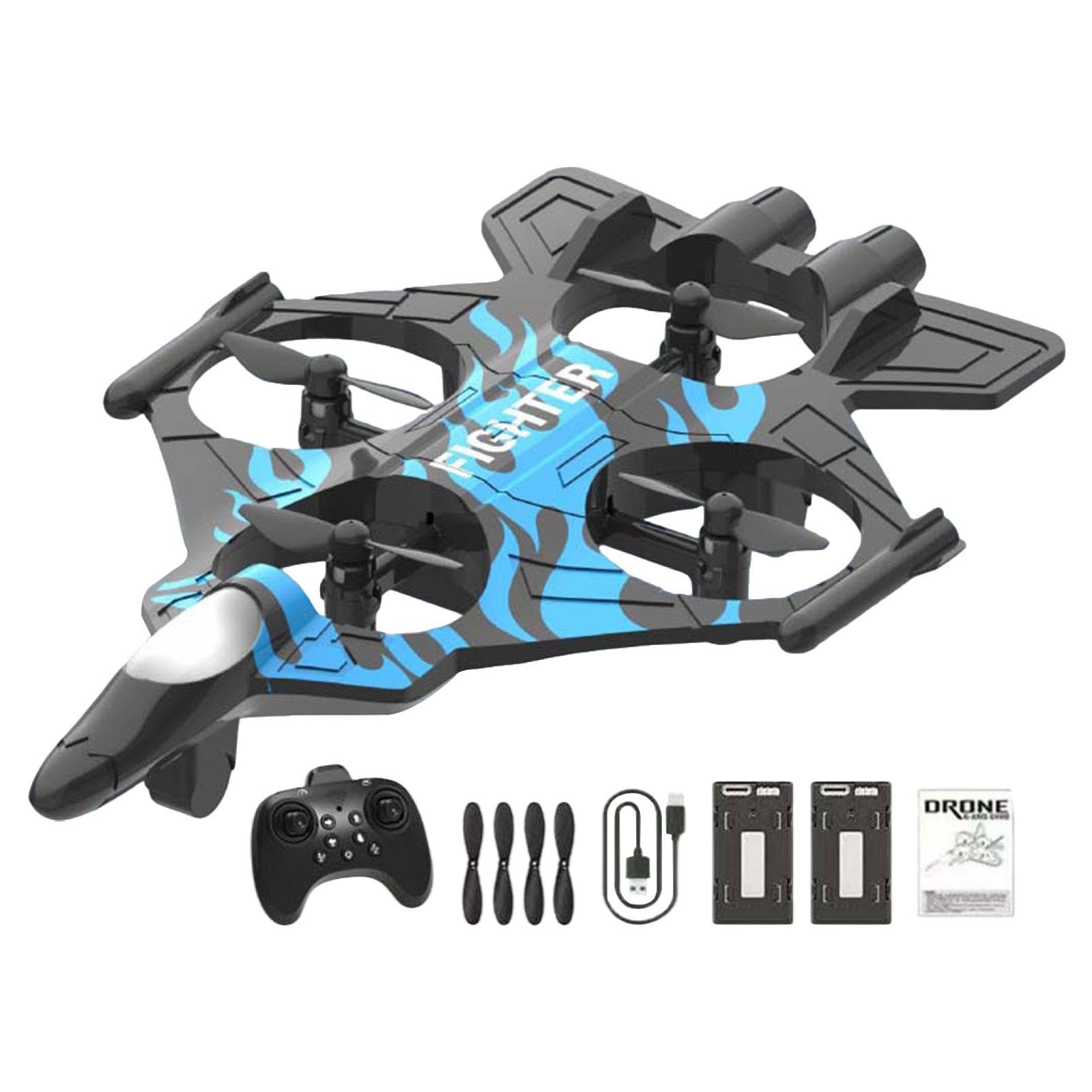 Aereo Telecomandato RC Plane con Rotazione a 360°, Modello da Caccia Leggero, per Principianti, Bambini E Adulti, Blu con 2 Batteria