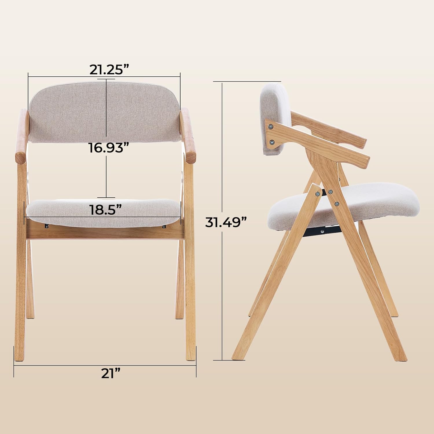 Folding Chairs with Padded Seats,Wooden Stackable Dining Chair,Easy to Store Foldable Dining Chairs for Kitchen, Living Room, Wedding Party Picnic (Beige)